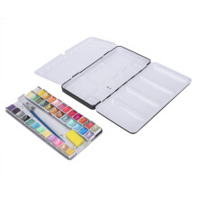 36-Color Pearlescent Watercolor Paint Set in Iron Box, Bright Color