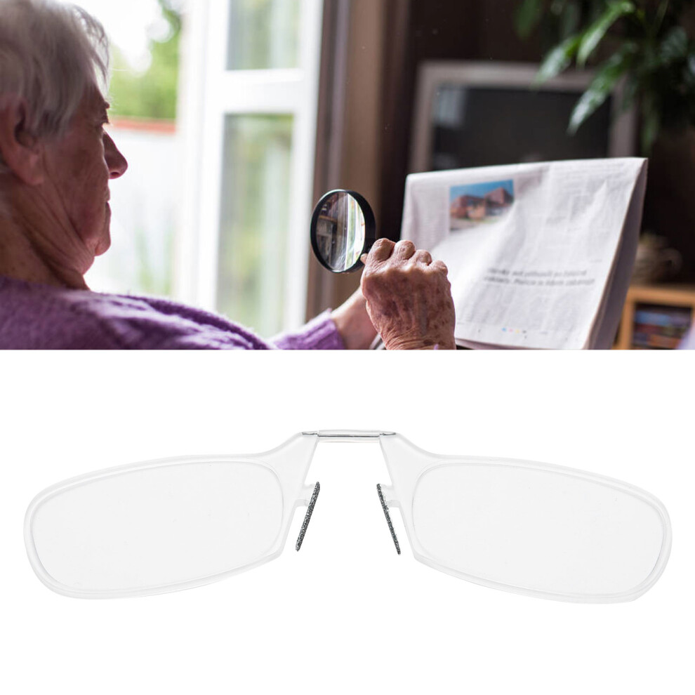 Portable Pince Nez Reading Glasses +250 Transparent for Elderly Stylish Clamp