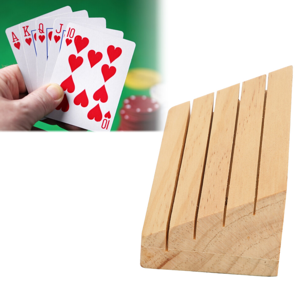 Wood Playing Card Holder Tray Rack, 15cm Length, Elegant Design