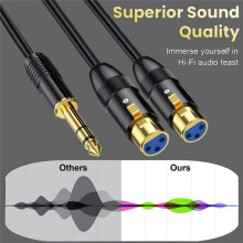 Dual Female XLR to 1/4 Inch TRS Stereo Male Plug Y-Splitter Cable 2-XLR Female to Quarter Inch Adapter Patch Cord-B
