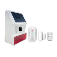 Solarbetriebene Bewegungsmelder-Alarmanlage für Den Außenbereich mit Infrarot-Ton- und Lichtsignal, Rotes Blinklicht, Sicherheitsleuchte für Den