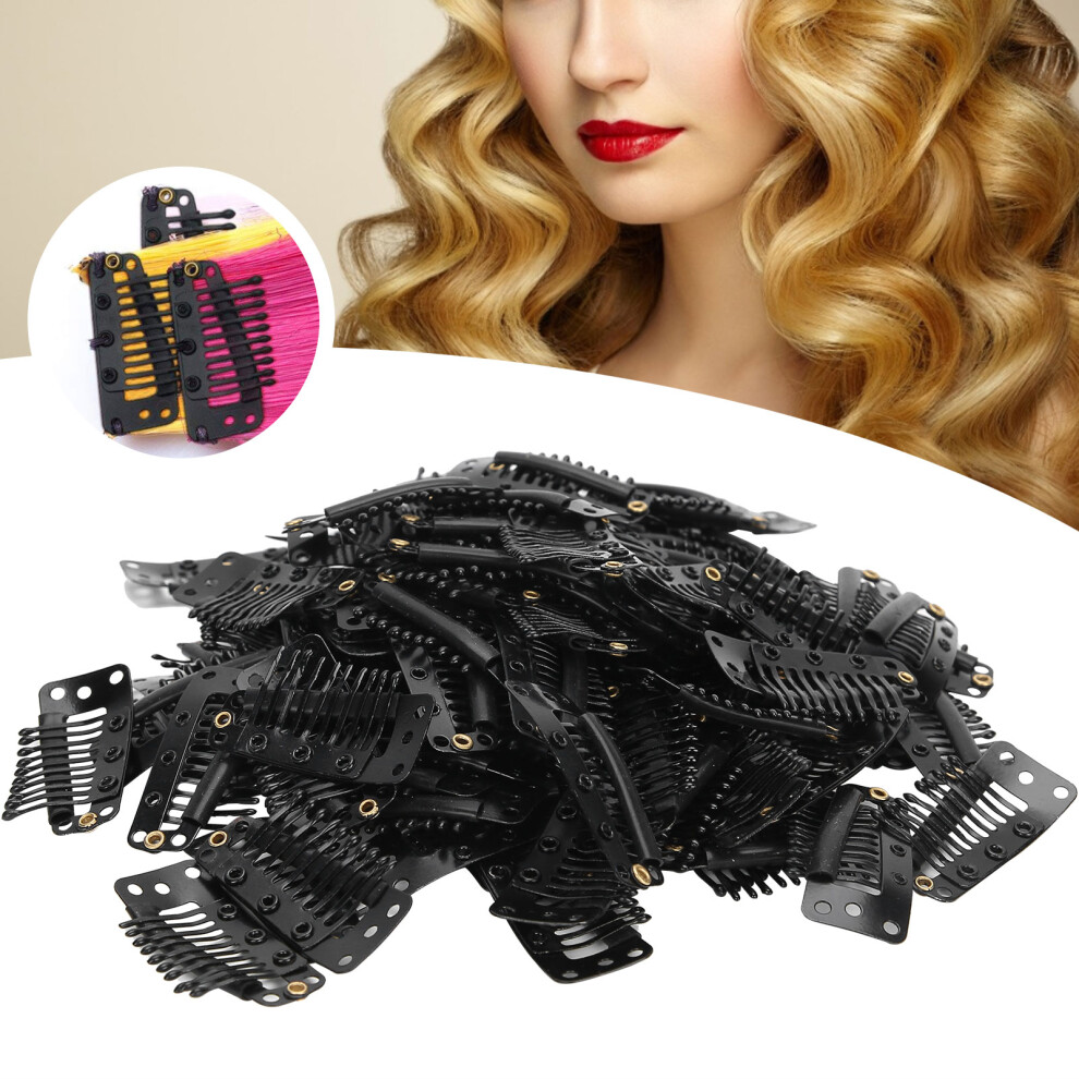 Unisex Black Hair Extension Snap Clips 100Pcs Stainless Steel 10 Teeth Hair Clips