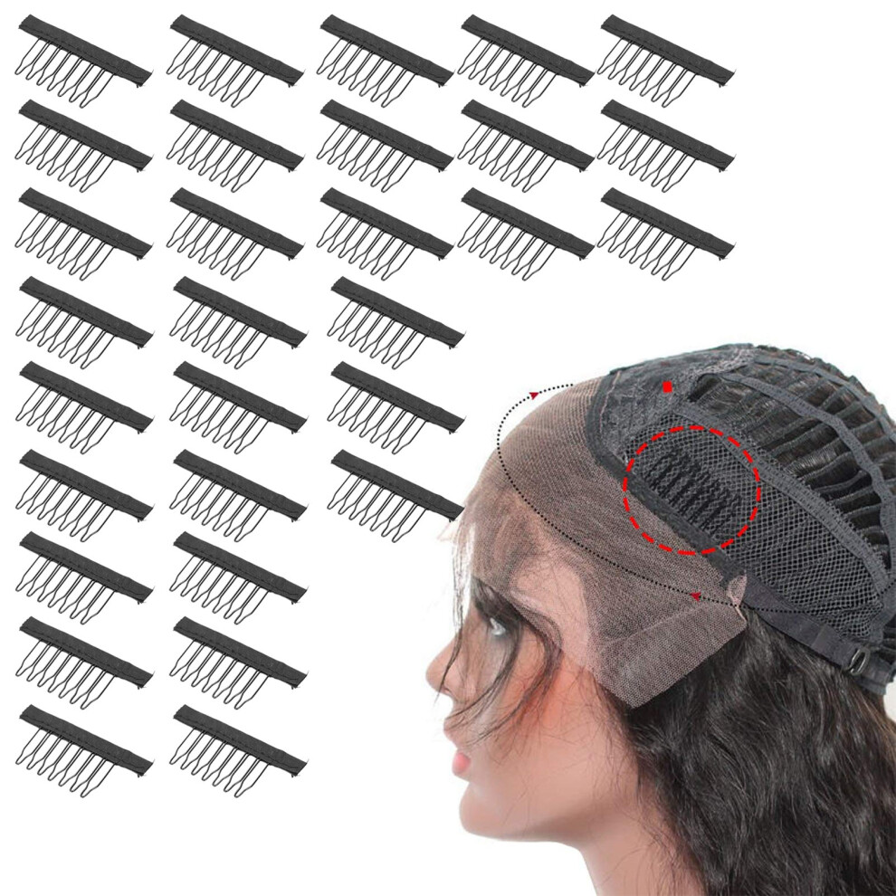 Unisex Black 30Pcs Stainless Steel Wig Comb Clips 7-Teeth Hairpiece Accessories