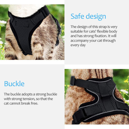 Escape Proof Nylon Cat Harness with Leash, Adjustable, Black