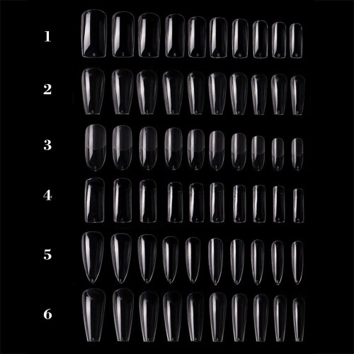 100PCS Clear Acrylic Fake Nails Tips, Coffin Shape, 10 Sizes