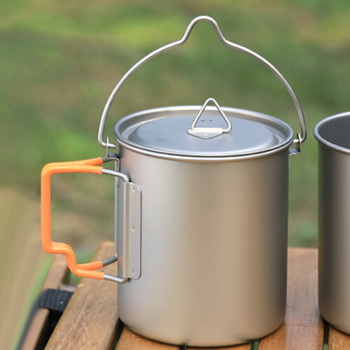 Stackable Titanium Camping Cups & Pot Set 450ml & 750ml Portable Outdoor 2