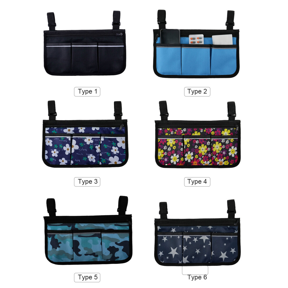 Wheelchair Armrest Bag with Pockets & Reflective Strips, 33*18cm, Multicolor