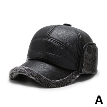 PU Leather Baseball Hat with Earflaps for Men, Windproof