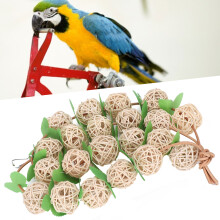 Pet Parrots Biting Toy Rattan Ball String with Leaves, Cage Decor, L