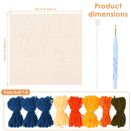 Punch Needle Embroidery Kit with Frame 9.84 x 9.84 Inch for 1