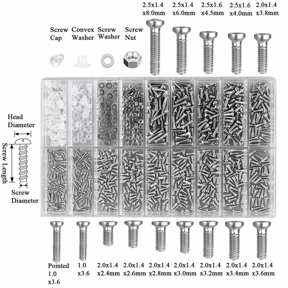 Complete Glasses Repair Kit 1000Pcs Small Screws Stainless Steel Tool Set 9381391567954