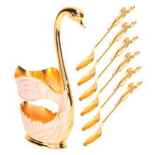 Golden White Swan Dessert & Coffee Spoon Set - Elegant Zinc Alloy Tableware