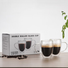 2er Set Glaswasserbecher - Große Kapazität, Transparent, Doppelwandig, 110mm