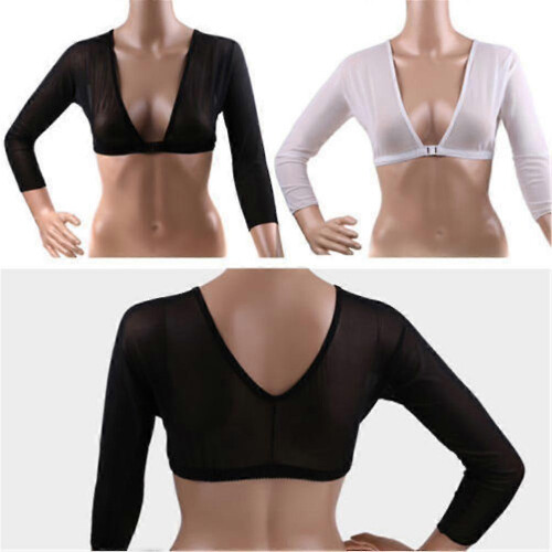 (White, L) Mesh Cardigan Plus Size Arm Shaper Short Cropped 2
