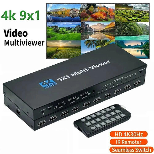 (Multicolor, US Plug) Commutateur multiviewer HDMI 4K 9x1 avec télécommande 2