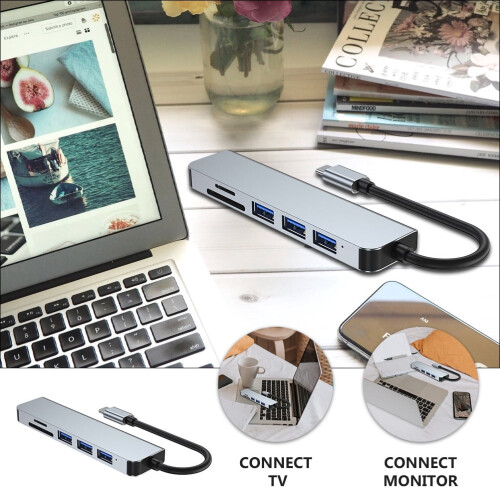 6-Port USB Hub Docking Station with PD Charging for Laptop 2