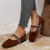Willtoo Women's Square Toe Ballet Flats Suede Ankle Strap 7