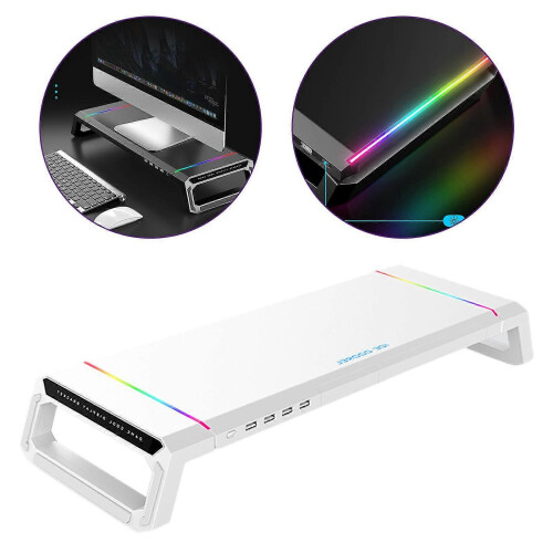 (White) RGB 4 USB 2.0 Universal Monitor Stand Riser 1