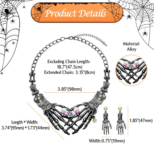 Halloween Skeleton Hand Skull Necklace Earrings Set 1