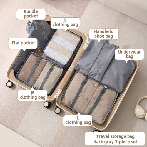 Ensemble de sacs de rangement en polyester pour bagages, optimisant l'espace et facilitant le rangement. 1