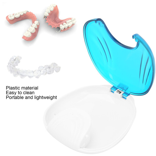 Light Blue Portable Denture Box 100ml Plastic Storage for False Teeth 2