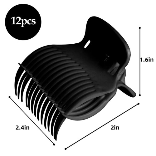 Sorte plastik hårrulleklemmer 6 cm 12 stk. 1