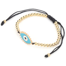 Bohemian Turkish Eye Beaded Bracelet with Golden Beads for Men Women Kids Blue