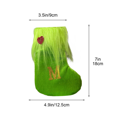 Grüner bestickter Weihnachtsstrumpf mit Buchstaben, 18 cm 2