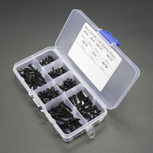200PCS M3 * 6/8/10/12/16/20 Hexagon Socket Head Cap Screw Nut Set Countersunk Head 1