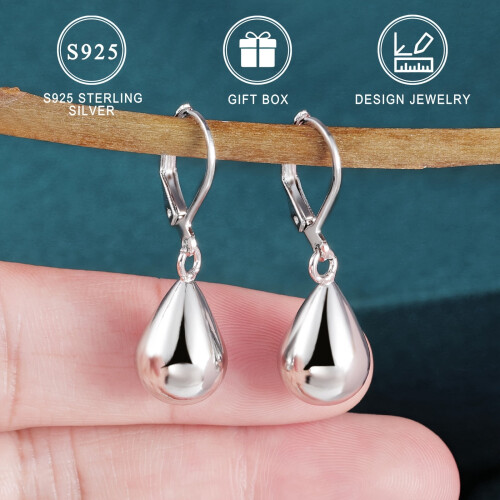925 Sterling Silver Water Drop Earrings 1 Pair 1