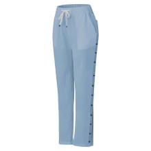 Damen-Leinen-Baumwollhose mit weitem Bein, Hellblau, Größen S-2XL