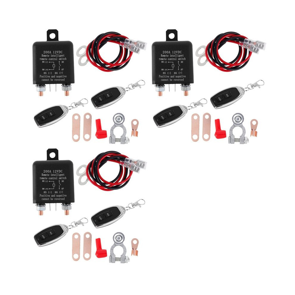 3X 12V 200A Battery Relay Remote Control Battery Disconnect Cut Off Isolator Anti-Theft Black 6033401298060
