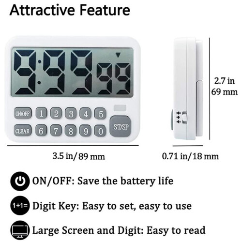 5X Digital Kitchen Timer, Large Display Cooking Timer Cycle Count /Down Timer with Digits Directly Input, Loud Alarm 2