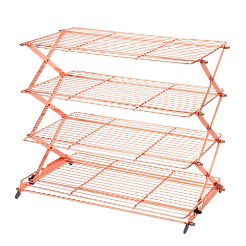 4-Tier Collapsible Cooling Rack, Adjustable 3-Setting & Stackable Stainless Steel Baking Rack, Compatible with Baking, Cookies, Bread – Gold, 1