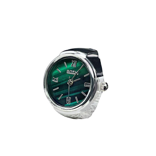 Green Dial Ring Watch Stainless Steel Band Silver 1