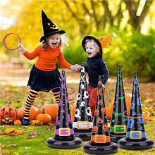 2X Halloween Party Toys Games, Inflatable Witch Hat Ring Toss Game with Points, Plastic Ring Toss, Air Pump