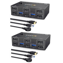 4x KCEVE KVM- Dubbele Monitor , 4 USB3.0 voor 2 Computers, 2 in 2 Uit DP 1.4 KVM-