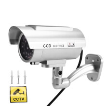 2X Simulação Câmera Solar Simulação de Vigilância Externa Câmera Falsa Câmera Dummy com Luz LED Prata