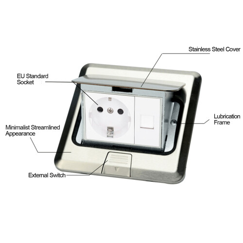 Stainless Steel Ground Floor Socket 10A Embedded Box 120x120mm 2