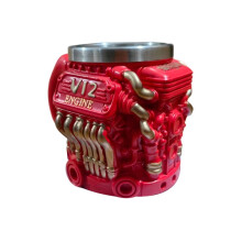 V12 Engines Stainless Steel Coffee Mug,Outdoor Cup Car Engine Coffee Cup with Insulated Handle for Car Lovers Gift Red