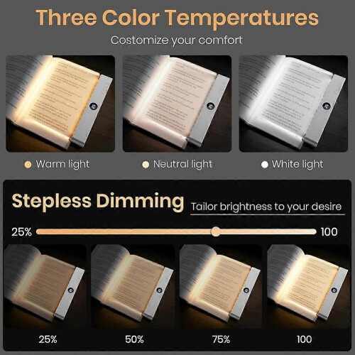 Flat Book Light Rechargeable Clear LED Smart Reading Light with Timer Dimmable Eye Protection for Bedside Travel Study 1