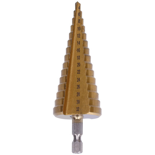High Speed Steel Step Drill Bit 1/4in Triangular Handle, Ti Coated 1