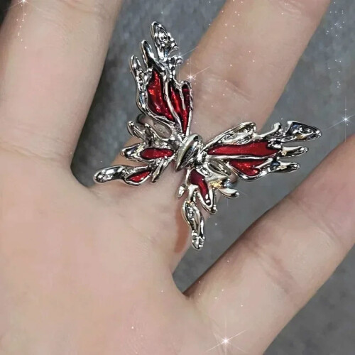 Adjustable Irregular Red Crystal Glass Heart Ring for Women 2