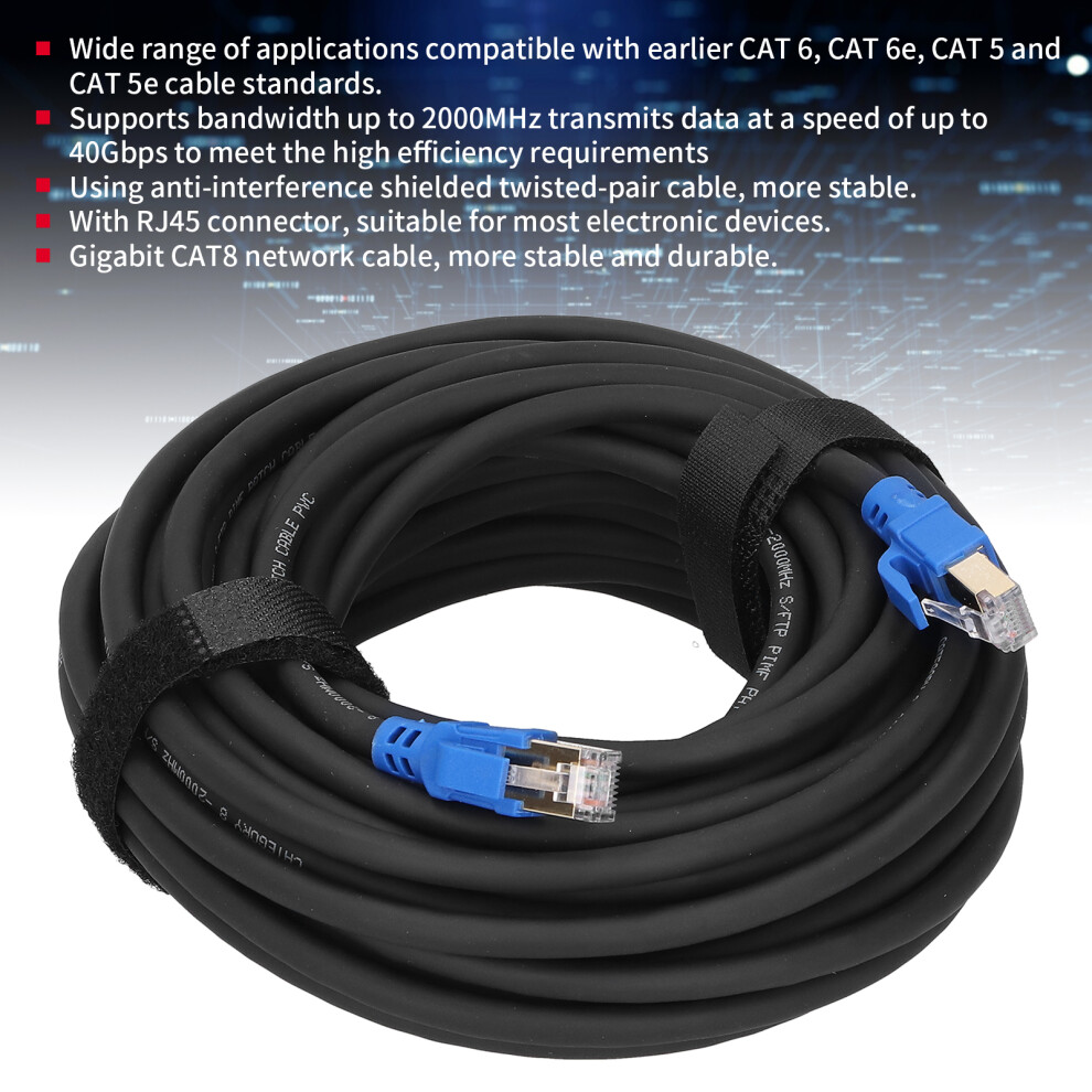 Fast Cat8 Ethernet Cable 12M 2000Mhz 40Gbps Plated Rj45 Lan Wire Gold 7891391593003