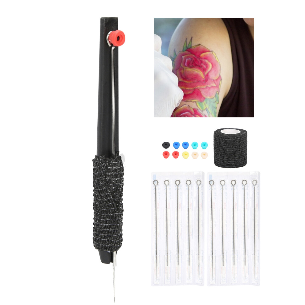 Hand Tattoo Pen Kit with Stainless Steel Needles & Elastic Bandage