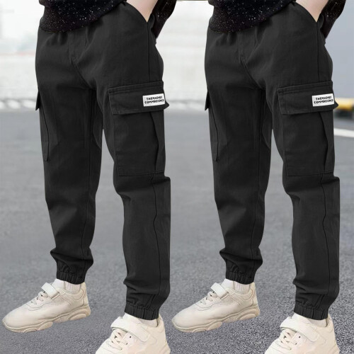 Boys Casual Cotton Cargo Pants 2-Pack Elastic Waist 1