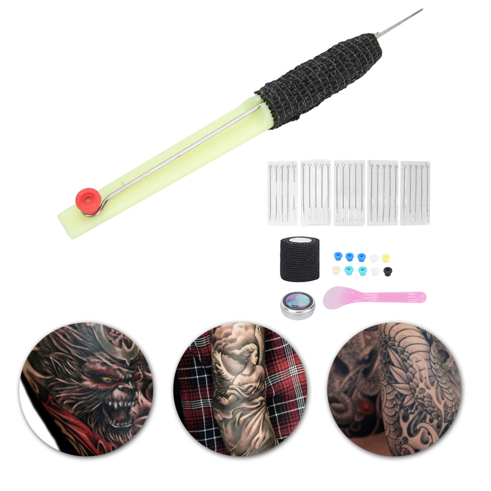 Cream Professional Hand Tattoo Pen Kit With 15G Repair & Stainless Steel Needles