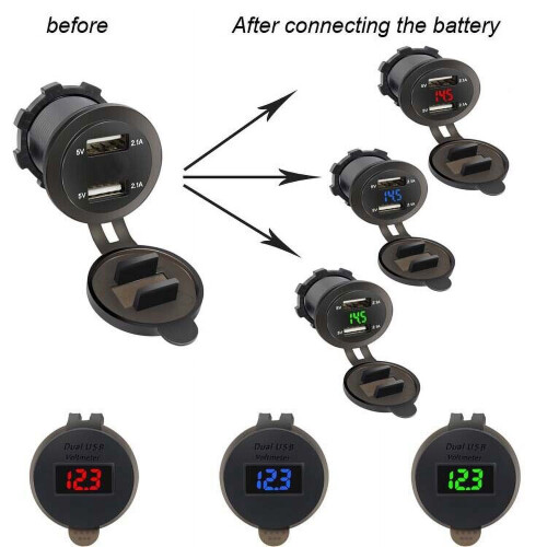 Dual USB Car Charger with Digital Volt Meter 12V-24V 2