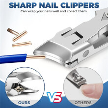 Beak Beveled Nail Clippers - Wide Jaw Opening Anti- Beak Nail Clippers with Catcher, 45 Degrees Silver