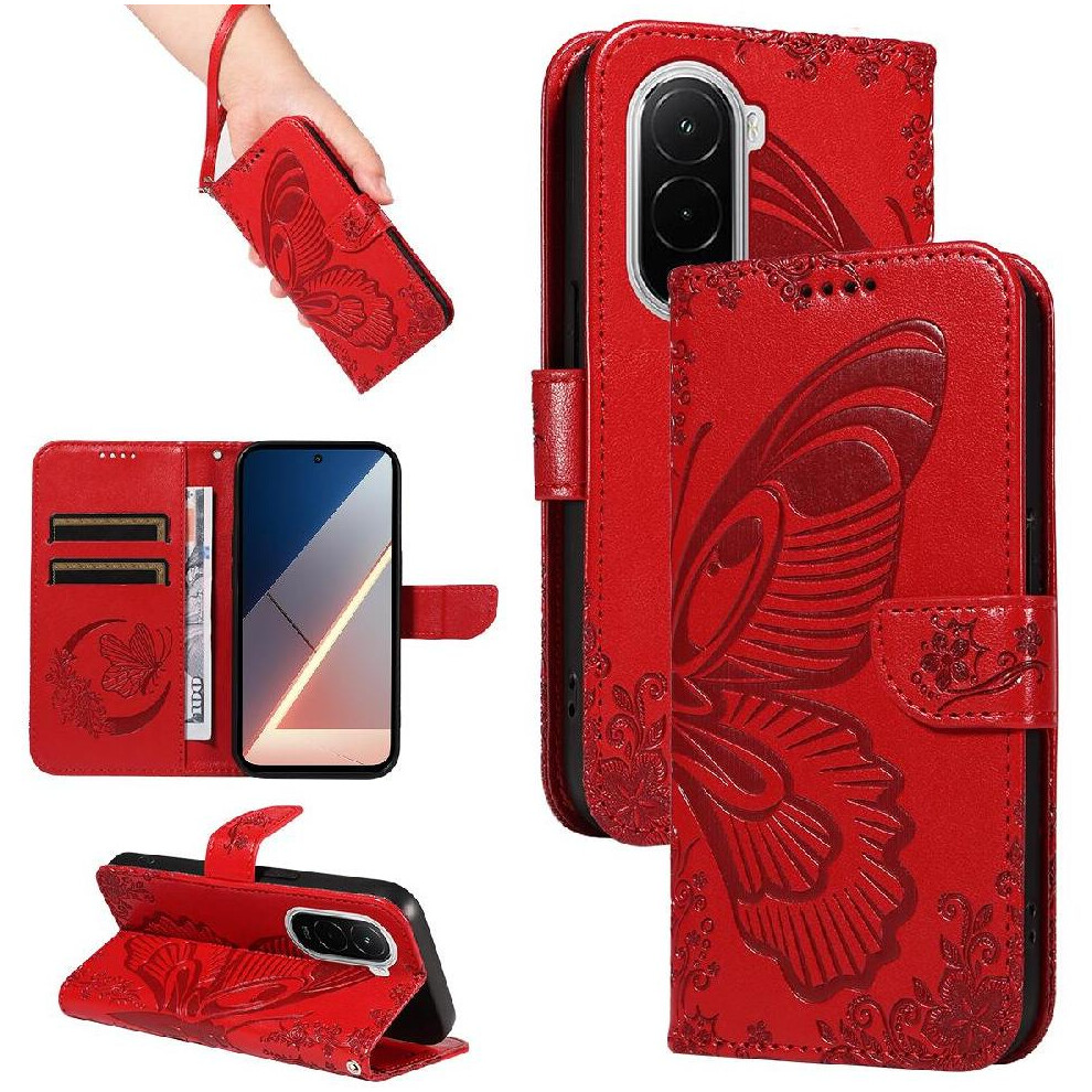 () Flip Case For Xiaomi Poco M7 4G High Quality Leather Embossed Butterfly With Credit Card Slot Detachable Hand Strap 764563202706